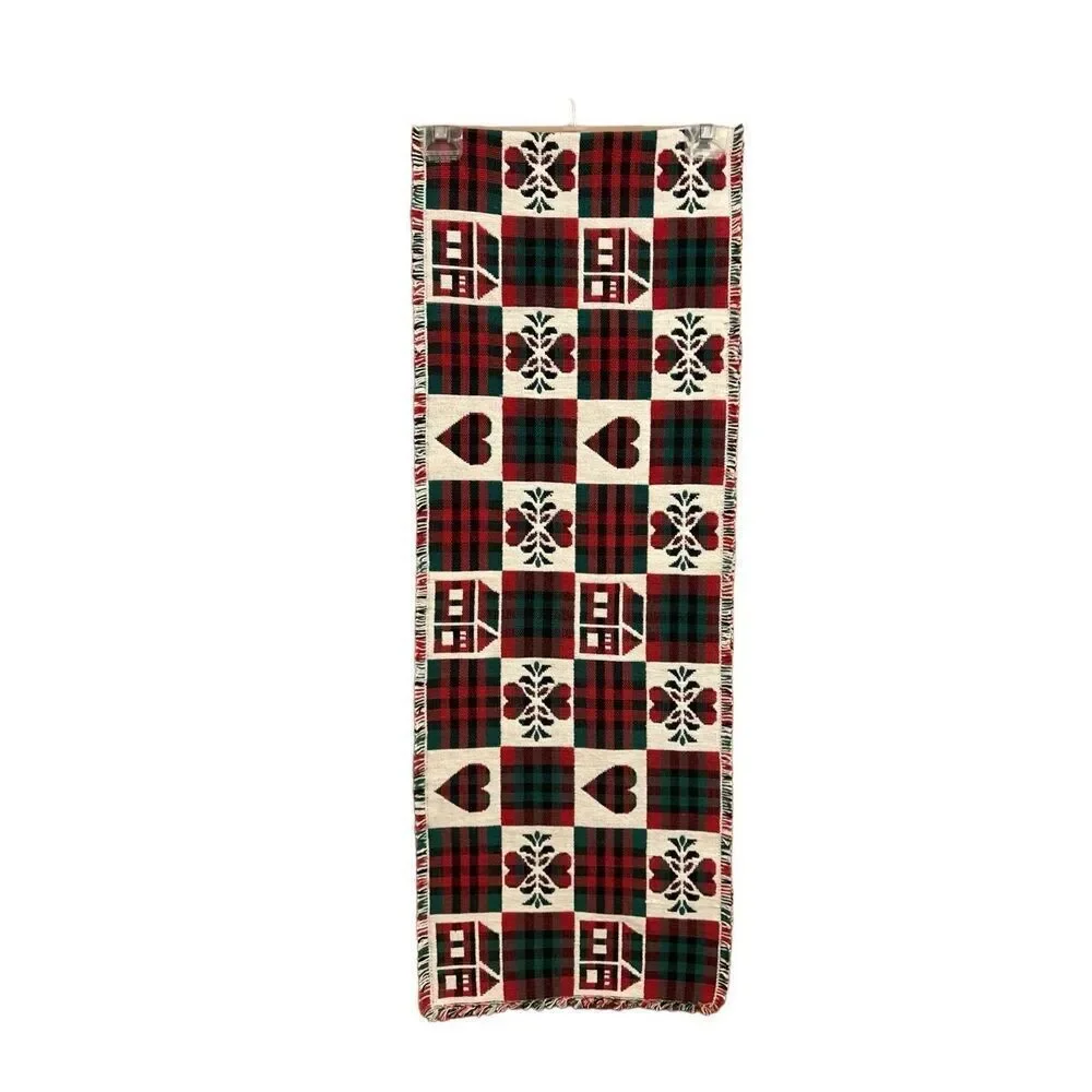 Country Plaid Table Runner Fringed Ends  72” inches L x 13” inches